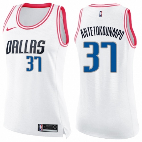 Women's Nike Dallas Mavericks 37 Kostas Antetokounmpo Swingman White/Pink Fashion NBA Jersey