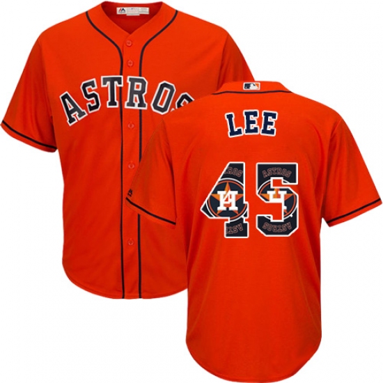 Men's Majestic Houston Astros 45 Carlos Lee Authentic Orange Team Logo Fashion Cool Base MLB Jersey