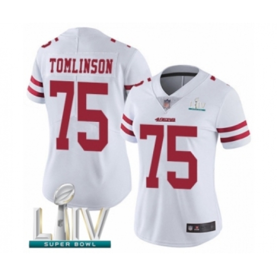 Women's San Francisco 49ers 75 Laken Tomlinson White Vapor Untouchable Limited Player Super Bowl LIV Bound Football Jersey