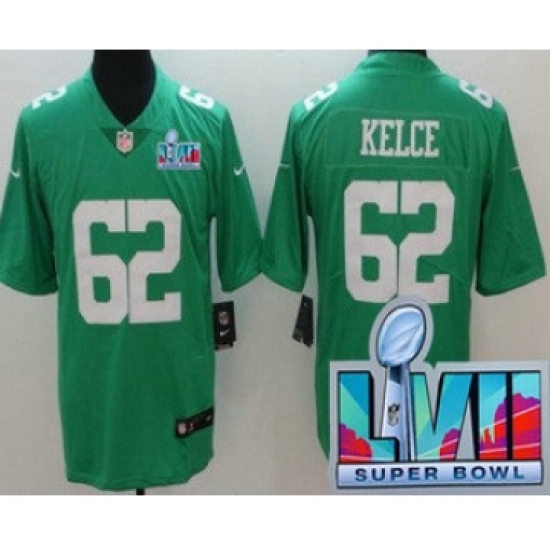 Men's Philadelphia Eagles 62 Jason Kelce Limited Green Rush Super Bowl LVII Vapor Jersey