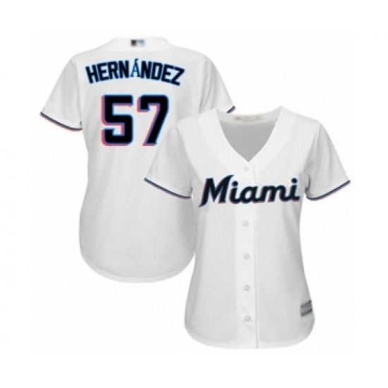 Women's Miami Marlins 57 Elieser Hernandez Authentic White Home Cool Base Baseball Player Jersey