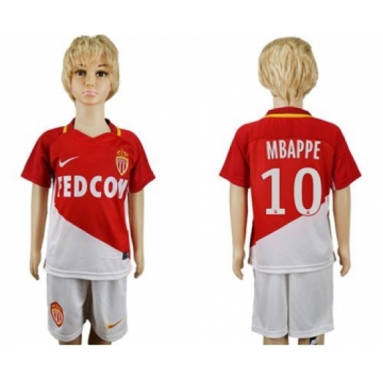 Monaco 10 Mbappe Home Kid Soccer Club Jersey