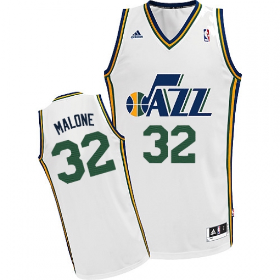 Men's Adidas Utah Jazz 32 Karl Malone Swingman White Home NBA Jersey