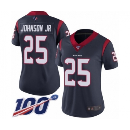 Women's Houston Texans 25 Duke Johnson Jr Navy Blue Team Color Vapor Untouchable Limited Player 100th Season Football Jersey