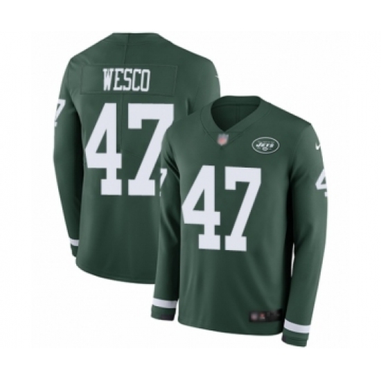 Men's New York Jets 47 Trevon Wesco Limited Green Therma Long Sleeve Football Jersey