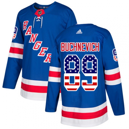Men's Adidas New York Rangers 89 Pavel Buchnevich Authentic Royal Blue USA Flag Fashion NHL Jersey