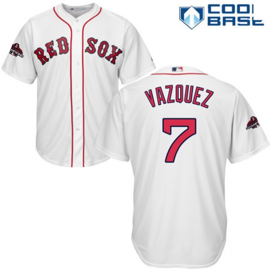 Youth Majestic Boston Red Sox 7 Christian Vazquez Authentic White Home Cool Base 2018 World Series Champions MLB Jersey