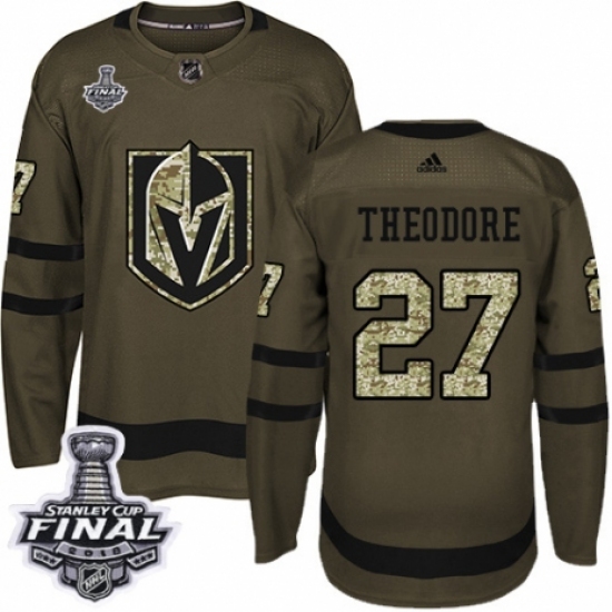 Youth Adidas Vegas Golden Knights 27 Shea Theodore Authentic Green Salute to Service 2018 Stanley Cup Final NHL Jersey