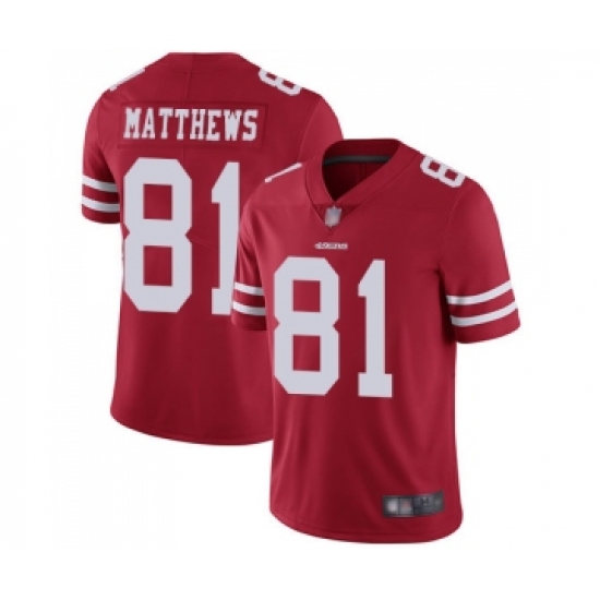 Youth San Francisco 49ers 81 Jordan Matthews Red Team Color Vapor Untouchable Limited Player Football Jersey