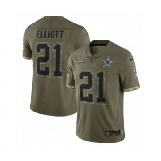 Men's Dallas Cowboys 21 Ezekiel Elliott 2022 Olive Salute To Service Limited Stitched Jersey