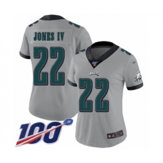 Women's Philadelphia Eagles 22 Sidney Jones Limited Silver Inverted Legend 100th Season Football Jersey