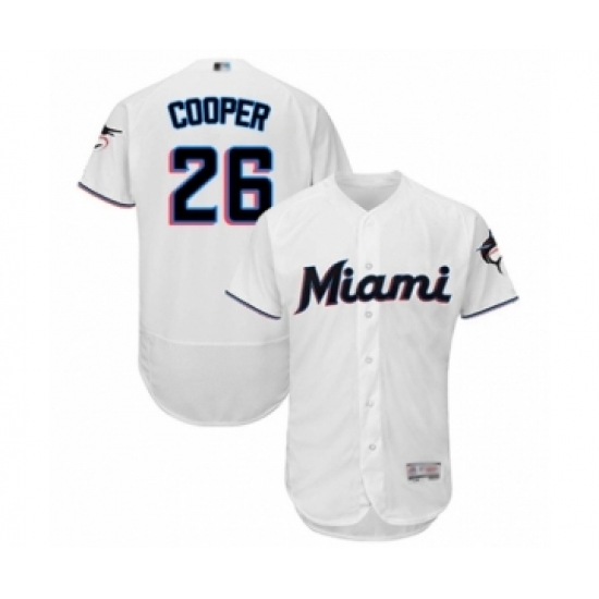 Men's Miami Marlins 26 Garrett Cooper White Home Flex Base Authentic Collection Baseball Player Jersey