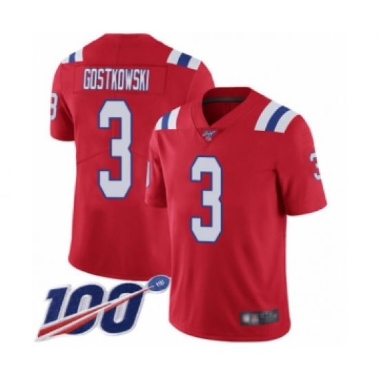 Men's New England Patriots 3 Stephen Gostkowski Red Alternate Vapor Untouchable Limited Player 100th Season Football Jersey