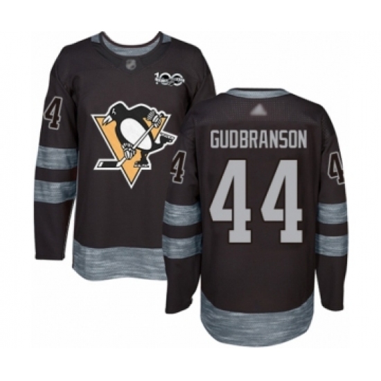 Men's Pittsburgh Penguins 44 Erik Gudbranson Authentic Black 1917-2017 100th Anniversary Hockey Jersey