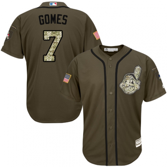 Men's Majestic Cleveland Indians 7 Yan Gomes Replica Green Salute to Service MLB Jersey