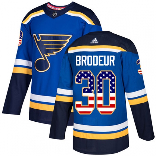 Men's Adidas St. Louis Blues 30 Martin Brodeur Authentic Blue USA Flag Fashion NHL Jersey