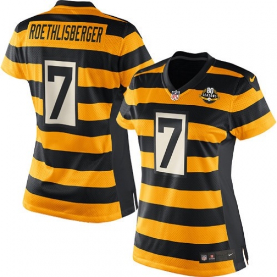 Women's Nike Pittsburgh Steelers 7 Ben Roethlisberger Limited Yellow/Black Alternate 80TH Anniversary Throwback NFL Jersey