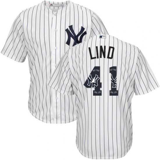 Men's Majestic New York Yankees 41 Adam Lind Authentic White Team Logo Fashion MLB Jersey