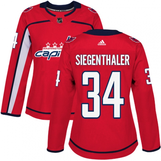 Women's Adidas Washington Capitals 34 Jonas Siegenthaler Premier Red Home NHL Jersey