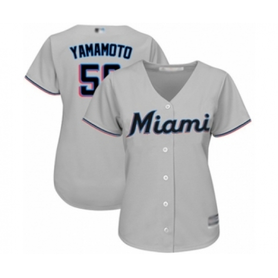 Women's Miami Marlins 50 Jordan Yamamoto Authentic Grey Road Cool Base Baseball Player Jersey