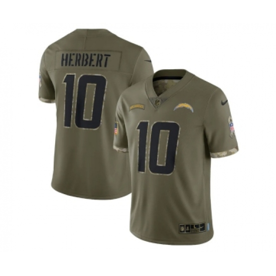 Men's Los Angeles Chargers 10 Justin Herbert 2022 Olive Salute To Service Limited Stitched Jersey