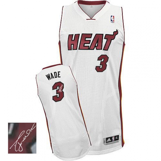 Men's Adidas Miami Heat 3 Dwyane Wade Authentic White Home Autographed NBA Jersey
