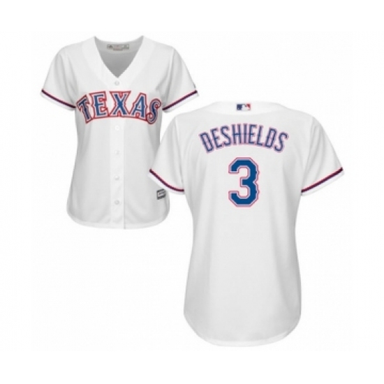 Women's Texas Rangers 3 Delino DeShields Jr. Authentic White Home Cool Base Baseball Player Jersey