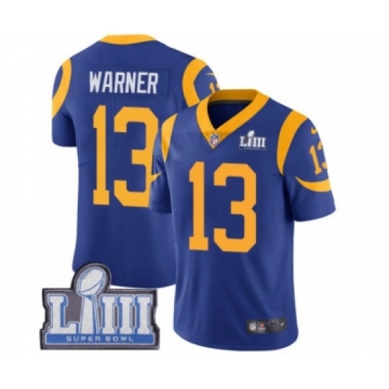 Men's Nike Los Angeles Rams 13 Kurt Warner Royal Blue Alternate Vapor Untouchable Limited Player Super Bowl LIII Bound NFL Jersey