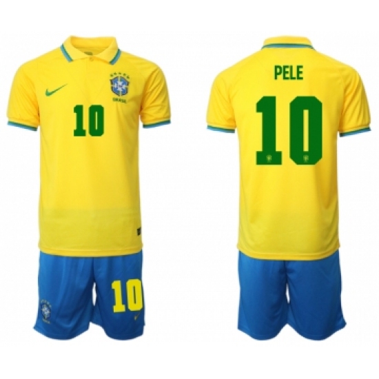 Men's Brazil 10 Pele Yellow Home Soccer Jersey Suit