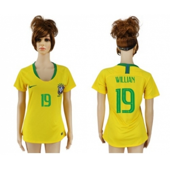 Women's Brazil 19 Willian Home Soccer Country Jersey