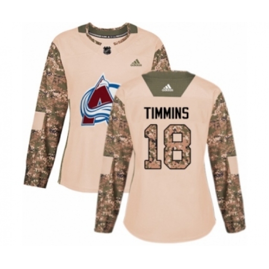 Women's Adidas Colorado Avalanche 18 Conor Timmins Authentic Camo Veterans Day Practice NHL Jersey