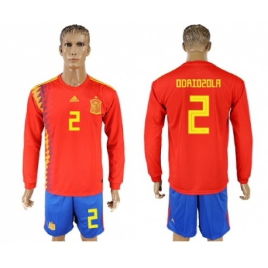 Spain 2 Odriozola Red Home Long Sleeves Soccer Country Jersey