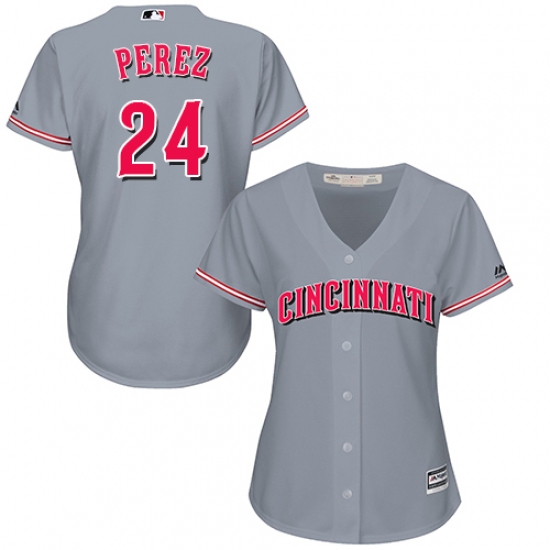 Women's Majestic Cincinnati Reds 24 Tony Perez Authentic Grey Road Cool Base MLB Jersey