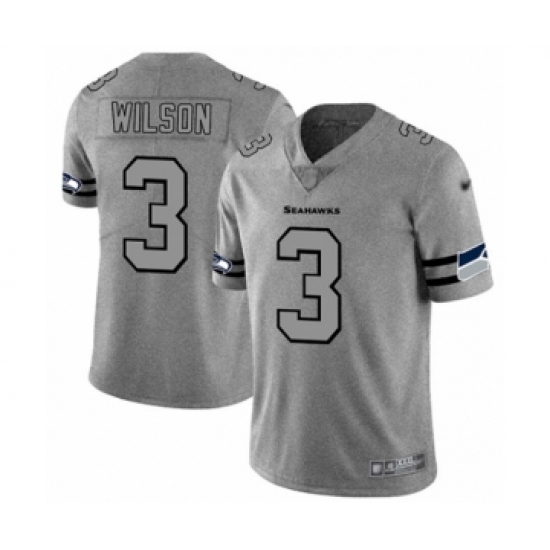Men's Seattle Seahawks 3 Russell Wilson Limited Gray Team Logo Gridiron Football Jersey