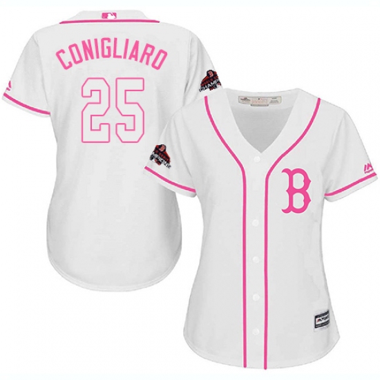 Women's Majestic Boston Red Sox 25 Tony Conigliaro Authentic White Fashion 2018 World Series Champions MLB Jersey