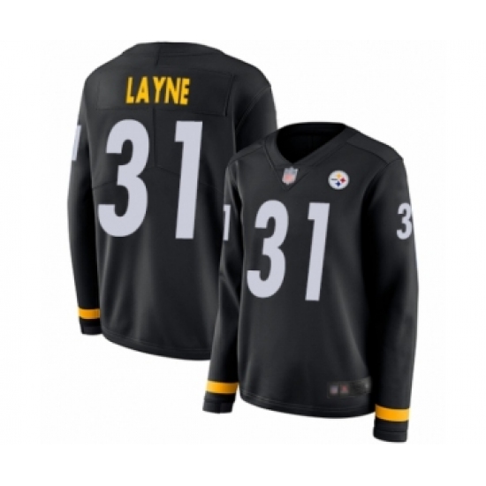 Women's Pittsburgh Steelers 31 Justin Layne Limited Black Therma Long Sleeve Football Jersey