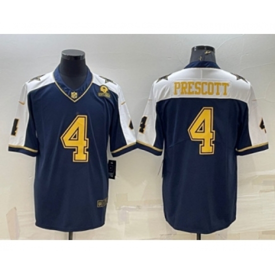 Men's Dallas Cowboys 4 Dak Prescott Navy Gold Edition With 1960 Patch Limited Stitched Football Jersey