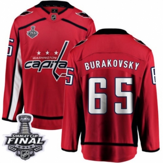 Youth Washington Capitals 65 Andre Burakovsky Fanatics Branded Red Home Breakaway 2018 Stanley Cup Final NHL Jersey