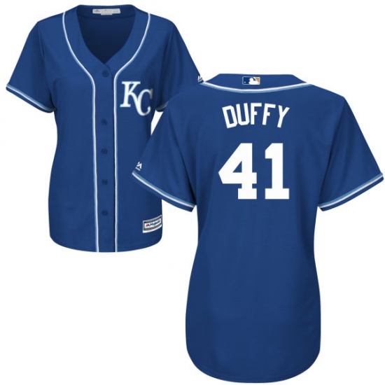 Women's Majestic Kansas City Royals 41 Danny Duffy Authentic Blue Alternate 2 Cool Base MLB Jersey