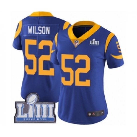 Women's Nike Los Angeles Rams 52 Ramik Wilson Royal Blue Alternate Vapor Untouchable Limited Player Super Bowl LIII Bound NFL Jersey