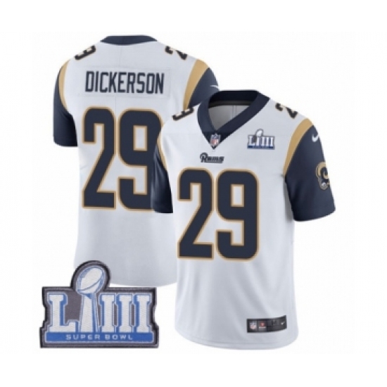 Men's Nike Los Angeles Rams 29 Eric Dickerson White Vapor Untouchable Limited Player Super Bowl LIII Bound NFL JerseyJersey