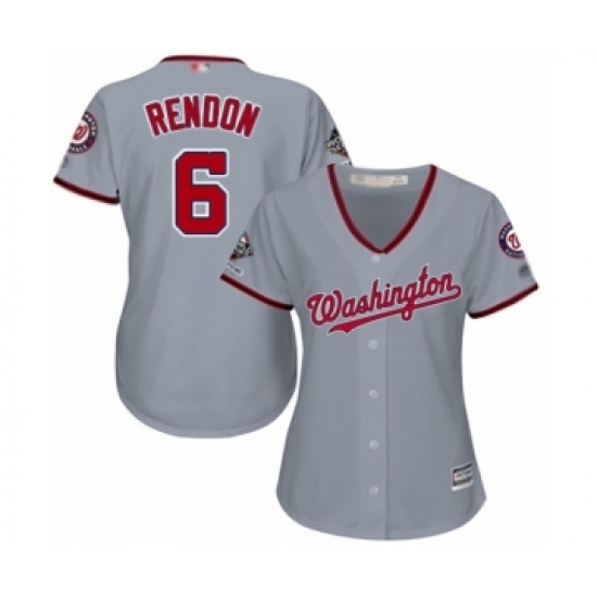 Women's Washington Nationals 6 Anthony Rendon Authentic Grey Road Cool Base 2019 World Series Champions Baseball Jersey