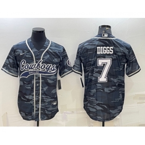 Men's Dallas Cowboys 7 Trevon Diggs Grey Camo With Patch Cool Base Stitched Baseball Jersey