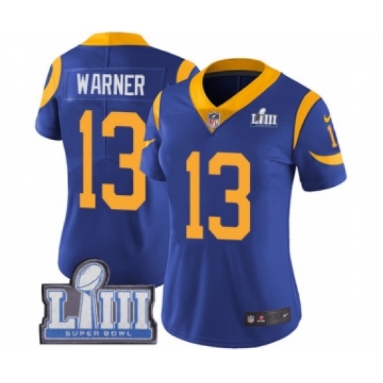 Women's Nike Los Angeles Rams 13 Kurt Warner Royal Blue Alternate Vapor Untouchable Limited Player Super Bowl LIII Bound NFL Jersey