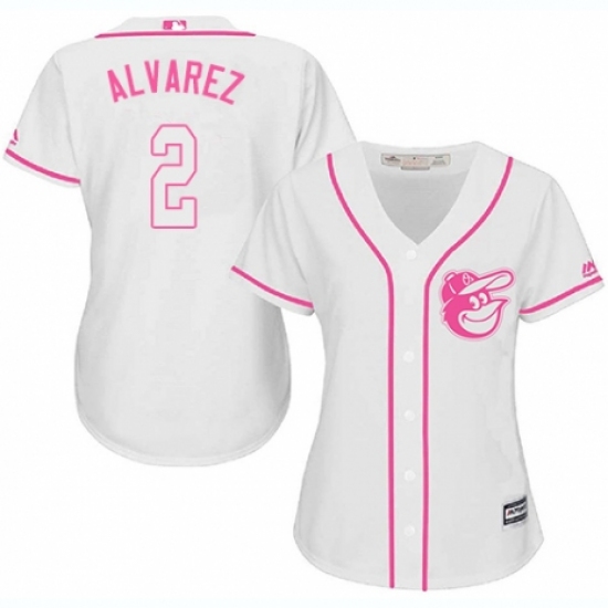 Women's Majestic Baltimore Orioles 2 Pedro Alvarez Replica White Fashion Cool Base MLB Jersey