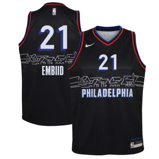 Youth Philadelphia 76ers 21 Joel Embiid Nike Black 2020-21 Swingman Jersey