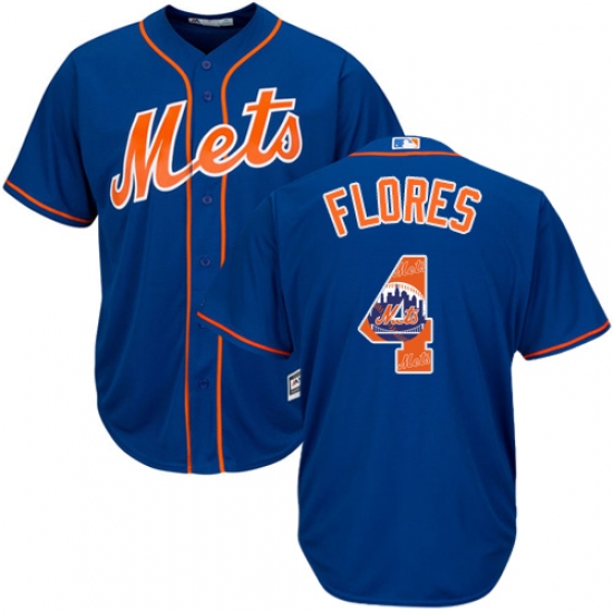 Men's Majestic New York Mets 4 Wilmer Flores Authentic Royal Blue Team Logo Fashion Cool Base MLB Jersey
