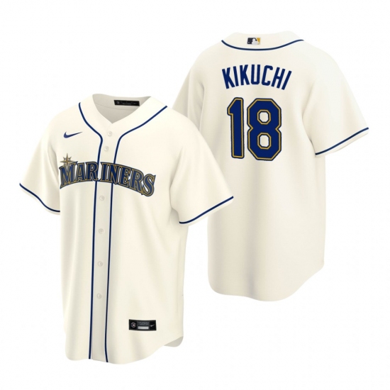 Men's Nike Seattle Mariners 18 Yusei Kikuchi Cream Alternate Stitched Baseball Jersey
