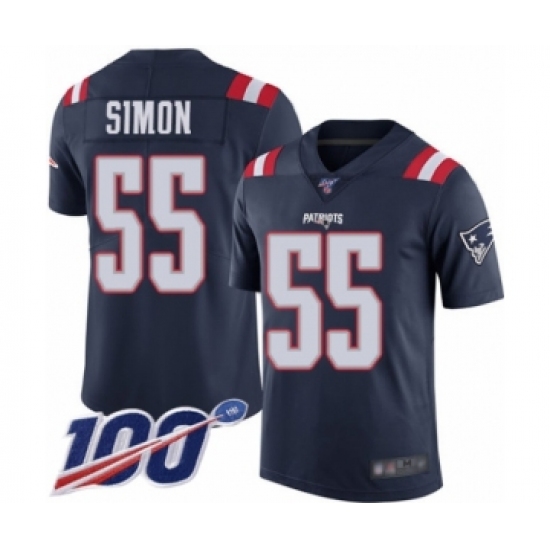 Men's New England Patriots 55 John Simon Limited Navy Blue Rush Vapor Untouchable 100th Season Football Jersey