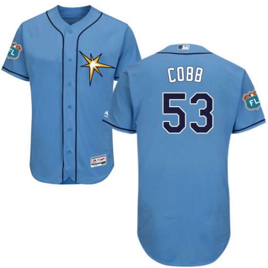 Men's Majestic Tampa Bay Rays 53 Alex Cobb Light Blue Flexbase Authentic Collection MLB Jersey